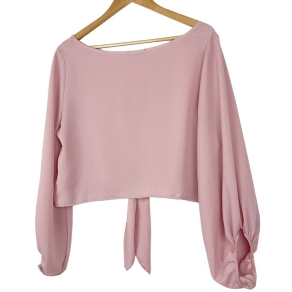 Fashion Nova Long Sleeve Tie Front Pink Crop Top - Picture 12 of 16